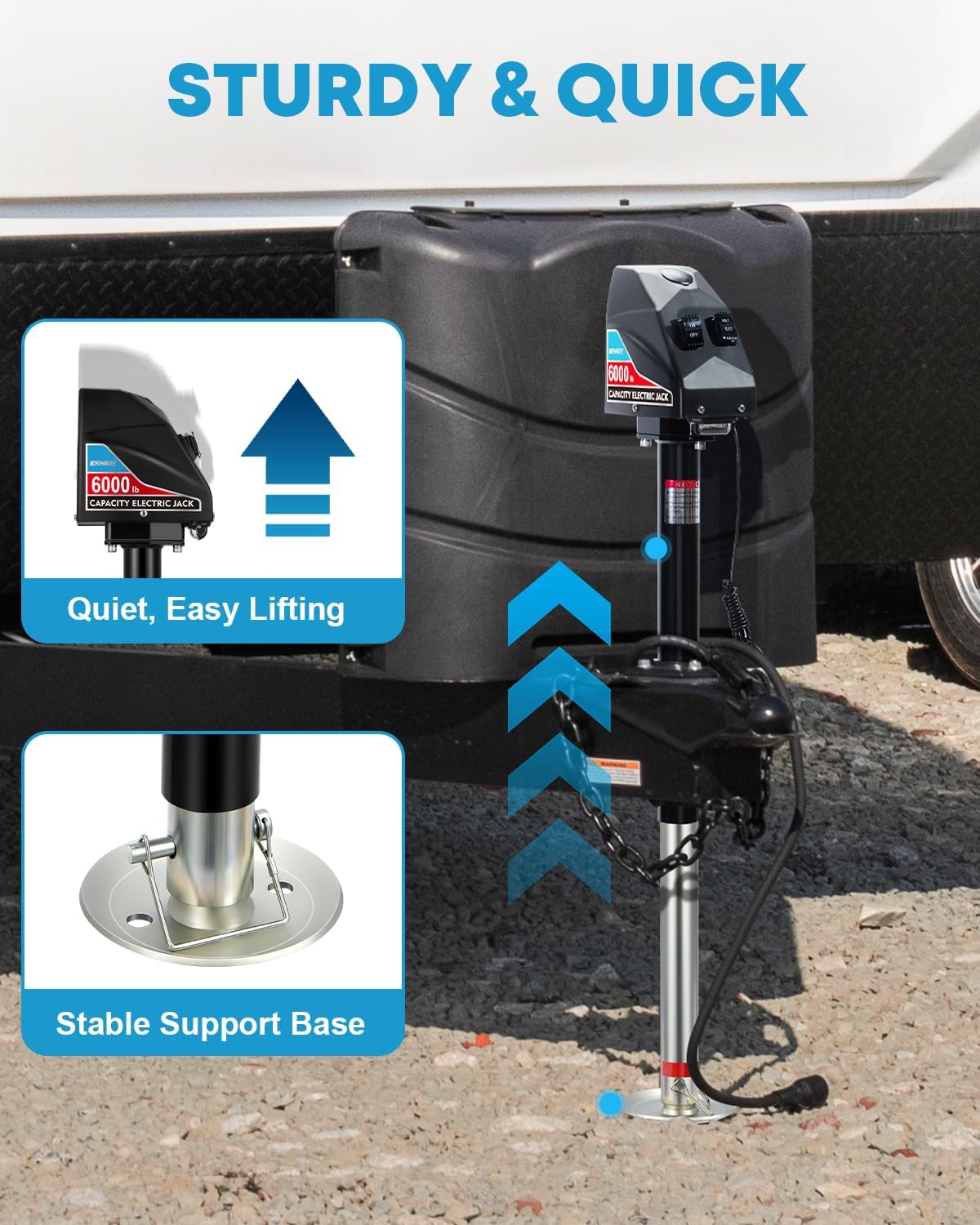 Kohree Electric Trailer Jack 6000 lbs, Heavy Duty RV Electric Power Tongue Jack for Travel Trailer A-Frame Camper, with Manual Crank Handle & Weatherproof Jack Cover, 22" Lift, 12V DC with Wiring