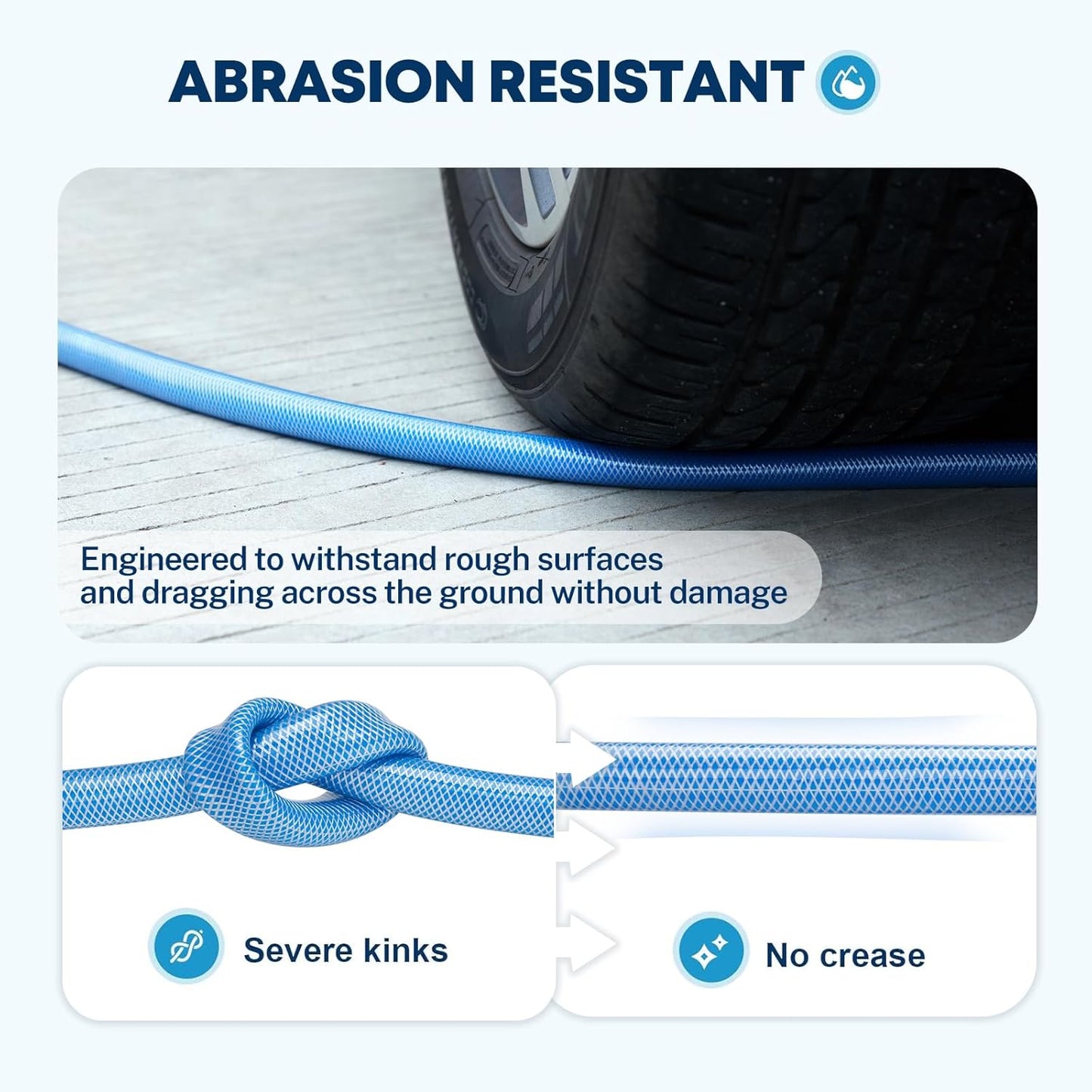 Kohree 15FT/25FT/35FT/50FT Upgraded RV Water Hose with Strap, 5/8" Premium Drinking Water Hose, Leak Free, No Kink, Reinforced PVC Design w/Strain Relief Ends, Short Flexible Garden Hose for RV, Camper, Truck - Blue