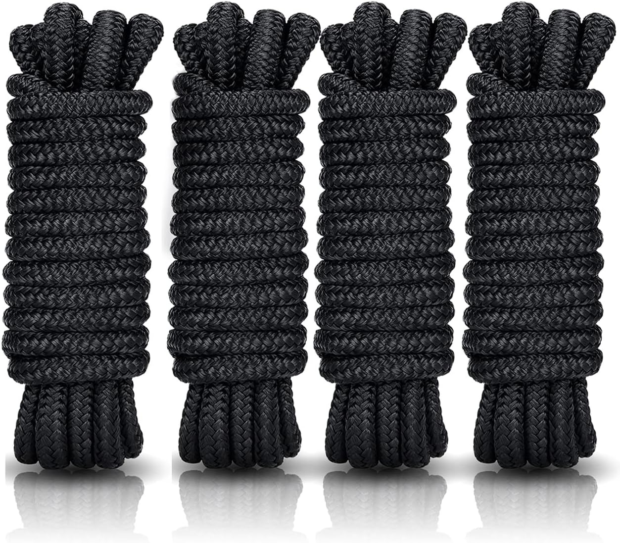 Kohree 3/8" x 15'/20Feet/25Feet/ Boat Dock Lines, Pre-Spliped 12" Eyelet Fender Lines, Heavy-Duty Double Braided Nylon Marine Ropes for Mooring, Docking Yacht Pontoon Accessories, 4 Pack,