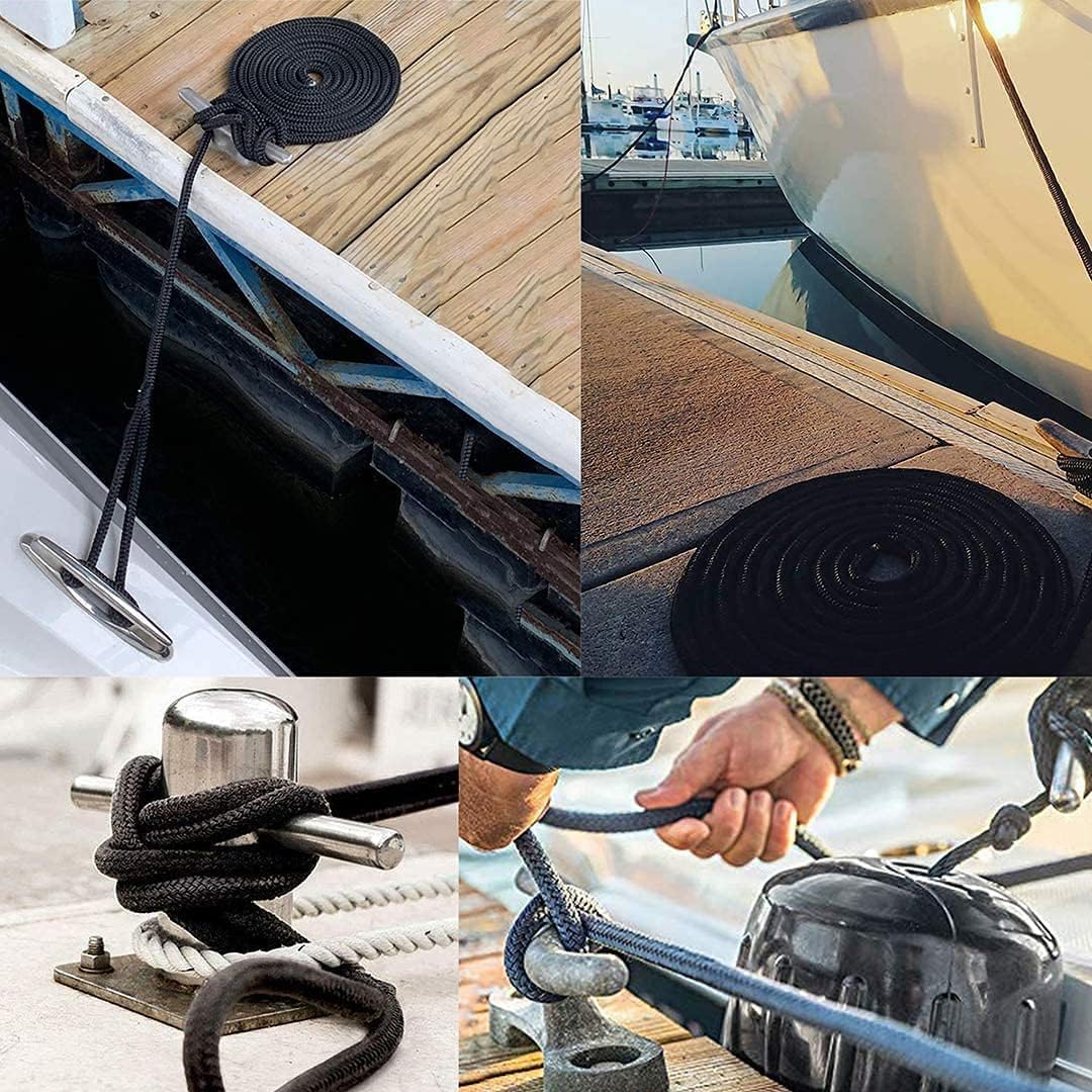 Kohree 3/8" x 15'/20Feet/25Feet/ Boat Dock Lines, Pre-Spliped 12" Eyelet Fender Lines, Heavy-Duty Double Braided Nylon Marine Ropes for Mooring, Docking Yacht Pontoon Accessories, 4 Pack,