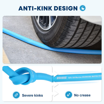 Kohree 75 FT/100FT RV Water Hose, 5/8" Premium Drinking Water Hose, Leak Free, No Odor, No Kink, 75 Foot Garden Hose with Storage Bag, Ideal for RV, Camper, Garden - Blue