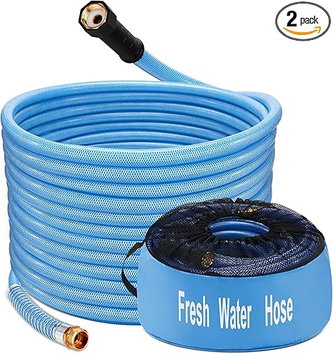 Kohree 15FT/25FT/35FT/50FT Upgraded RV Water Hose with Strap, 5/8" Premium Drinking Water Hose, Leak Free, No Kink, Reinforced PVC Design w/Strain Relief Ends, Short Flexible Garden Hose for RV, Camper, Truck - Blue