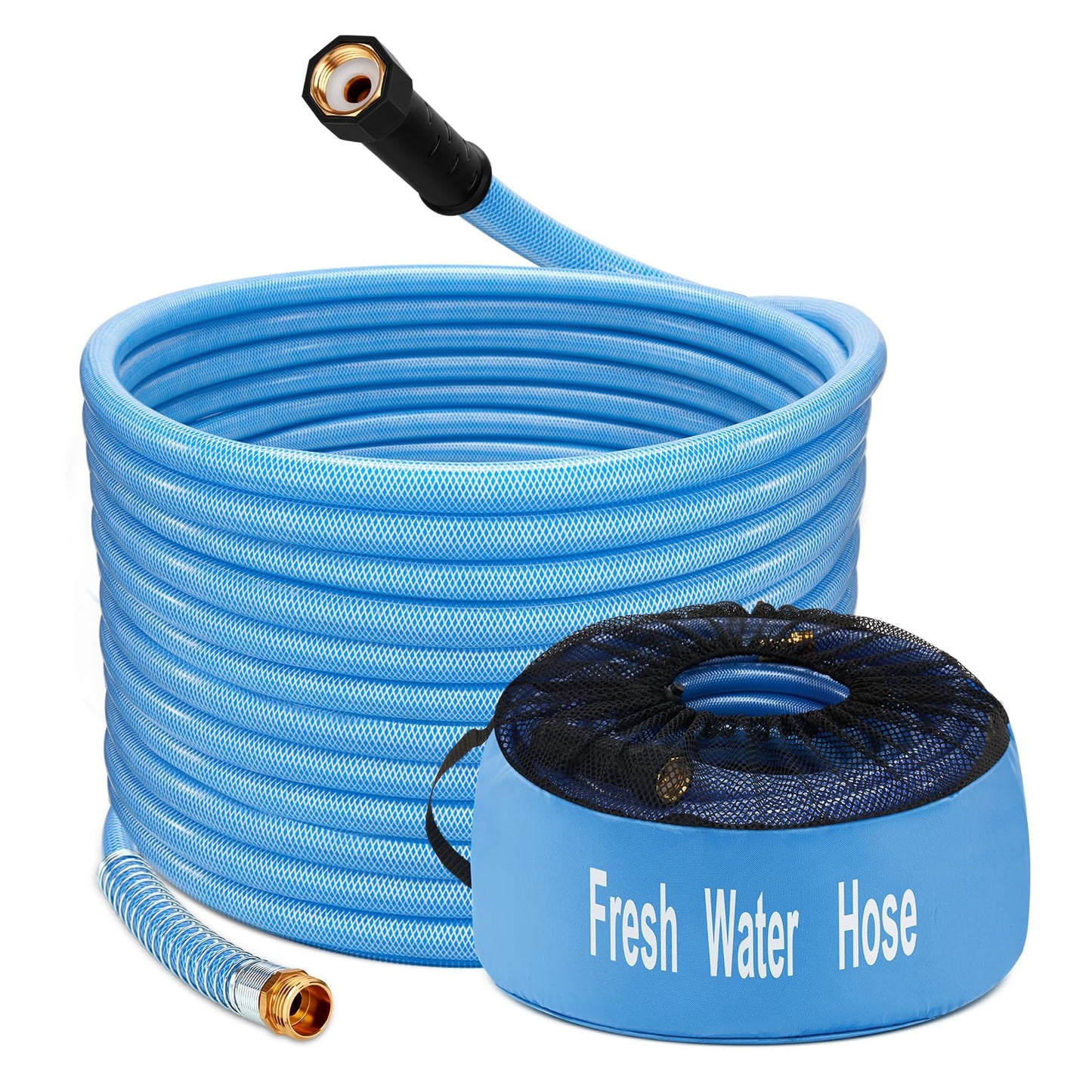 Kohree 15FT/25FT/35FT/50FT Upgraded RV Water Hose with Strap, 5/8" Premium Drinking Water Hose, Leak Free, No Kink, Reinforced PVC Design w/Strain Relief Ends, Short Flexible Garden Hose for RV, Camper, Truck - Blue