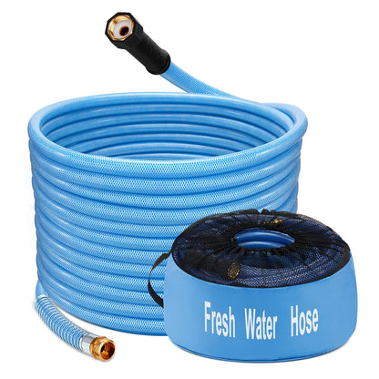 Kohree 15FT/25FT/35FT/50FT Upgraded RV Water Hose with Strap, 5/8" Premium Drinking Water Hose, Leak Free, No Kink, Reinforced PVC Design w/Strain Relief Ends, Short Flexible Garden Hose for RV, Camper, Truck - Blue