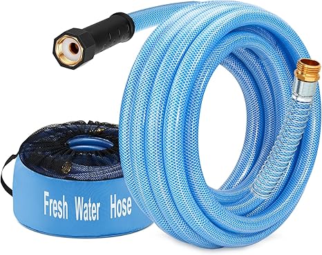 Kohree 15FT/25FT/35FT/50FT Upgraded RV Water Hose with Strap, 5/8" Premium Drinking Water Hose, Leak Free, No Kink, Reinforced PVC Design w/Strain Relief Ends, Short Flexible Garden Hose for RV, Camper, Truck - Blue