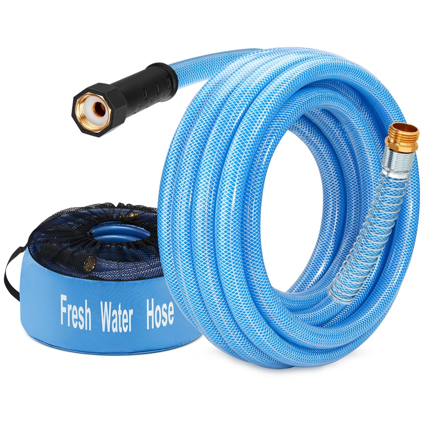 Kohree 15FT/25FT/35FT/50FT Upgraded RV Water Hose with Strap, 5/8" Premium Drinking Water Hose, Leak Free, No Kink, Reinforced PVC Design w/Strain Relief Ends, Short Flexible Garden Hose for RV, Camper, Truck - Blue