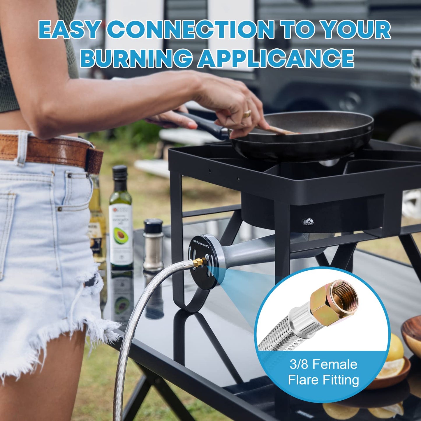 Kohree 8 FT High Pressure Propane 20 PSI Adjustable Regulator with Hose Stainless Steel Braided QCC-1 Type Connection for Turkey Fryer, Firepit, Newer U.S. 5-40lb Propane Gas Tanks, Cooker