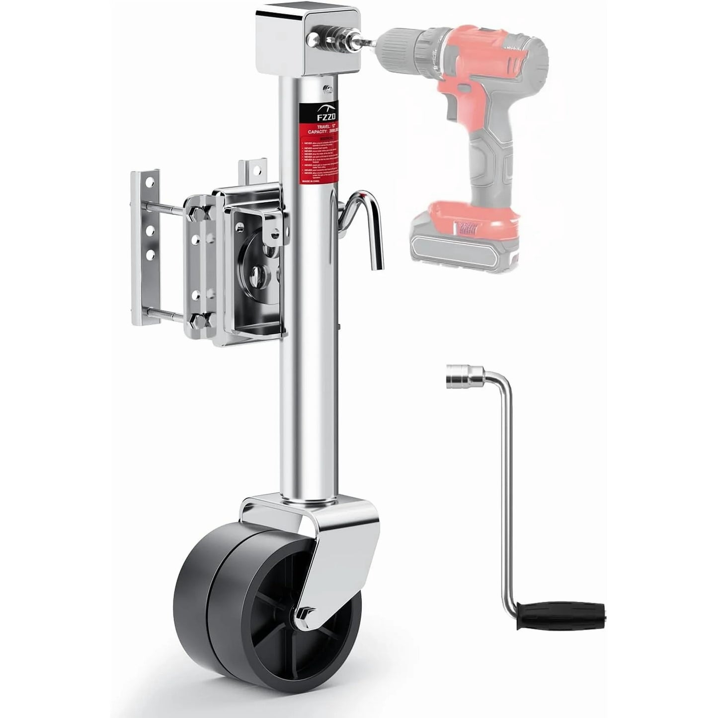 Kohree 2000lbs Trailer Jack with Dual Wheel, 20-24V Cordless Drill Compatible, 12" Lift, for RV Boat，Black