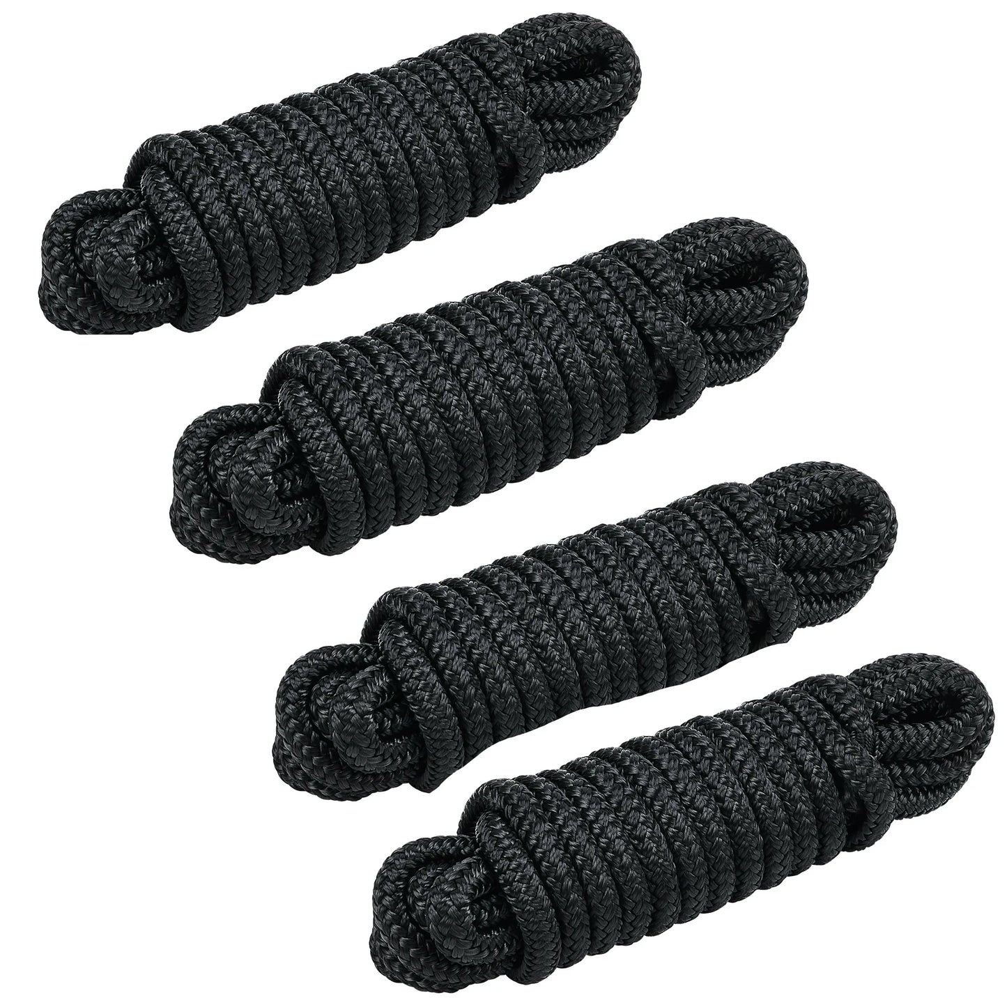 Kohree 3/8" x 15'/20Feet/25Feet/ Boat Dock Lines, Pre-Spliped 12" Eyelet Fender Lines, Heavy-Duty Double Braided Nylon Marine Ropes for Mooring, Docking Yacht Pontoon Accessories, 4 Pack,