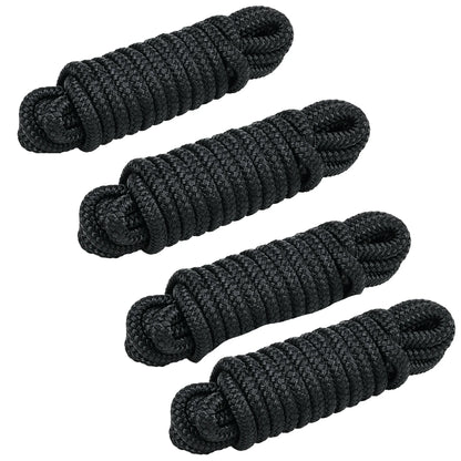 Kohree 3/8" x 15'/20Feet/25Feet/ Boat Dock Lines, Pre-Spliped 12" Eyelet Fender Lines, Heavy-Duty Double Braided Nylon Marine Ropes for Mooring, Docking Yacht Pontoon Accessories, 4 Pack,