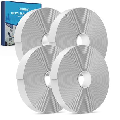 Kohree Butyl Sealant Tape , 1/8-Inch x 3/4-Inch x 30-Foot, RV Putty Rubber Seal Tape Leak Proof for RV Repair, Window, Boat Sealing-White 2 Pack