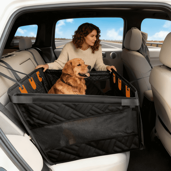 Kohree Dog Car Seat for Large Medium Dogs, Back Seat Extender with Hard Bottom, Waterproof Non-Slip Hammock for Pet, with Storage Pocket for Cars/SUV/Truck (28.7 * 22 * 21.5in)