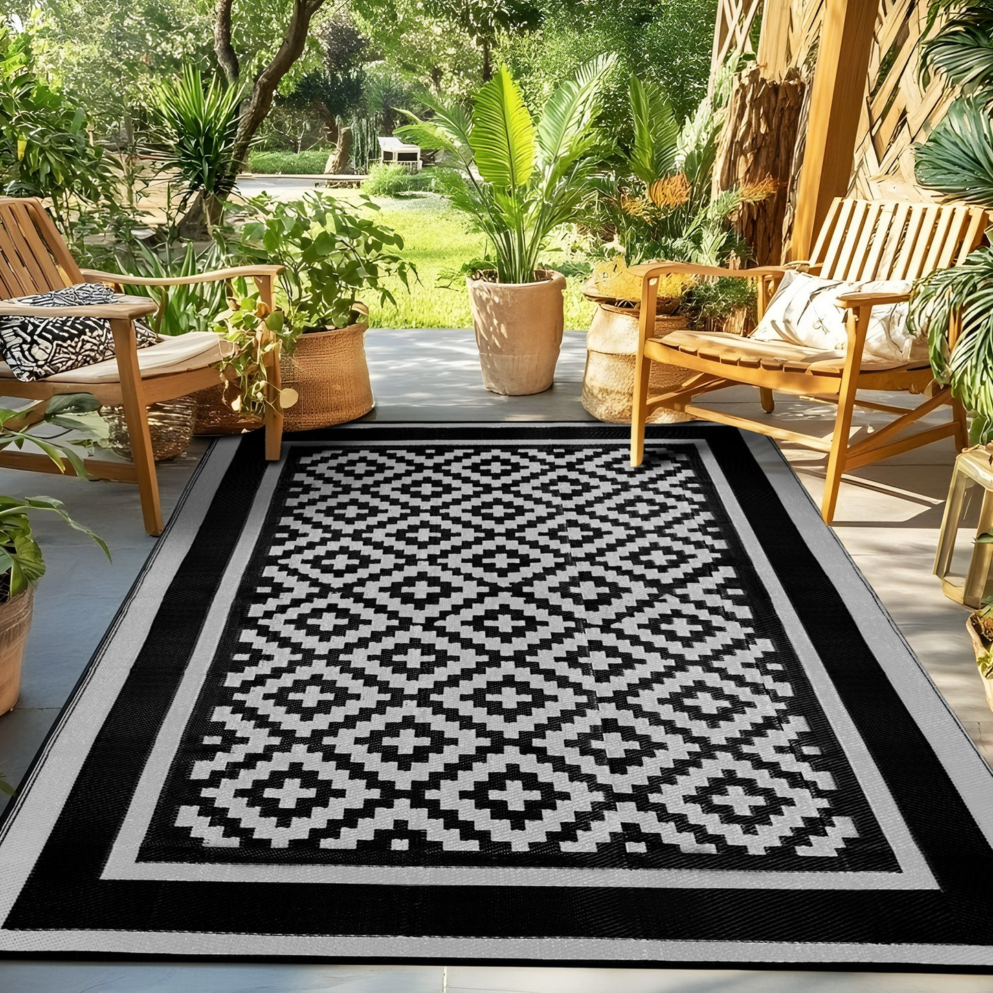Kohree Outdoor Plastic Straw Rug 9'x12' ,Waterproof Mat with 4 Corner Loops Indoor Outdoor for RV, Camping, Deck ,Balcony