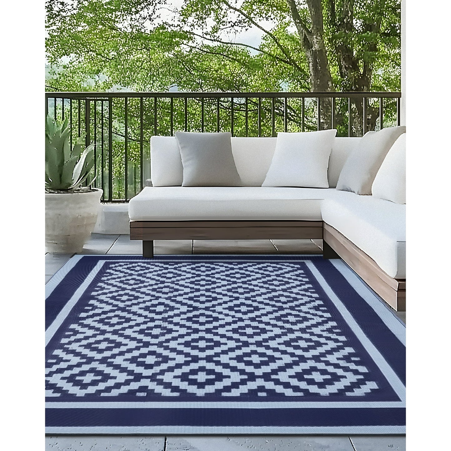 Kohree Outdoor Plastic Straw Rug 9'x12' ,Waterproof Mat with 4 Corner Loops Indoor Outdoor for RV, Camping, Deck ,Balcony