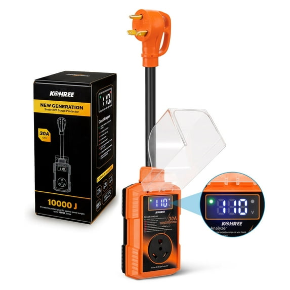 Kohree RV Surge Protector 50 Amp 12000 Joules with High/Low Voltage Protection,with LED Display Waterproof ,Auto Shut Off for Camper,Travel Trailers-Orange