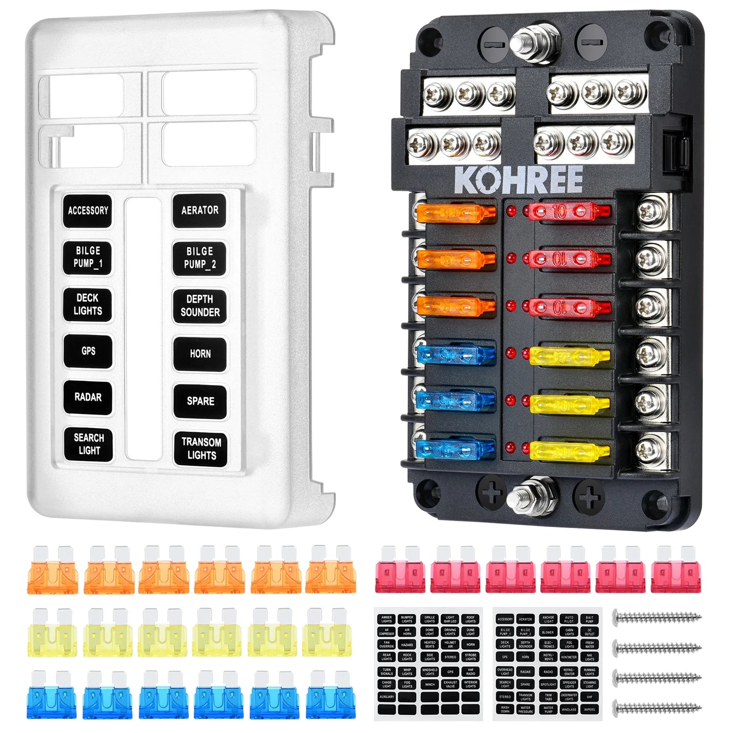 Kohree 12 Way 12V Fuse Block Marine,t Fuse Block Waterproof with LED Indicator for Automotive RV Boat CarTruck