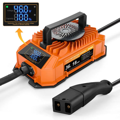 Kohree 36 Volts 18 AMP Golf Cart Battery Charger with Smart LCD Display 2-pin D Style Plug Lead Acid for EZGO TXT