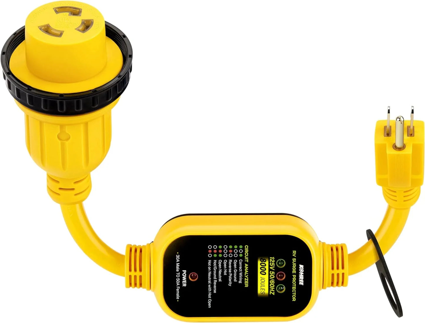 Kohree 30 Amp to 50 Amp RV Adapter with Surge Protection, 8000 Joules RV Surge Protector with LED Power Indicato for Camper Trailer, NEMA TT-30P to NEMA 14-50R