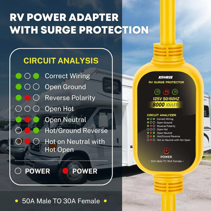 Kohree 50 Amp to 30 Amp RV Adapter with Surge Protection, 8000 Joules RV Surge Protector with LED Power Indicatorsfor Camper Travel Trailer