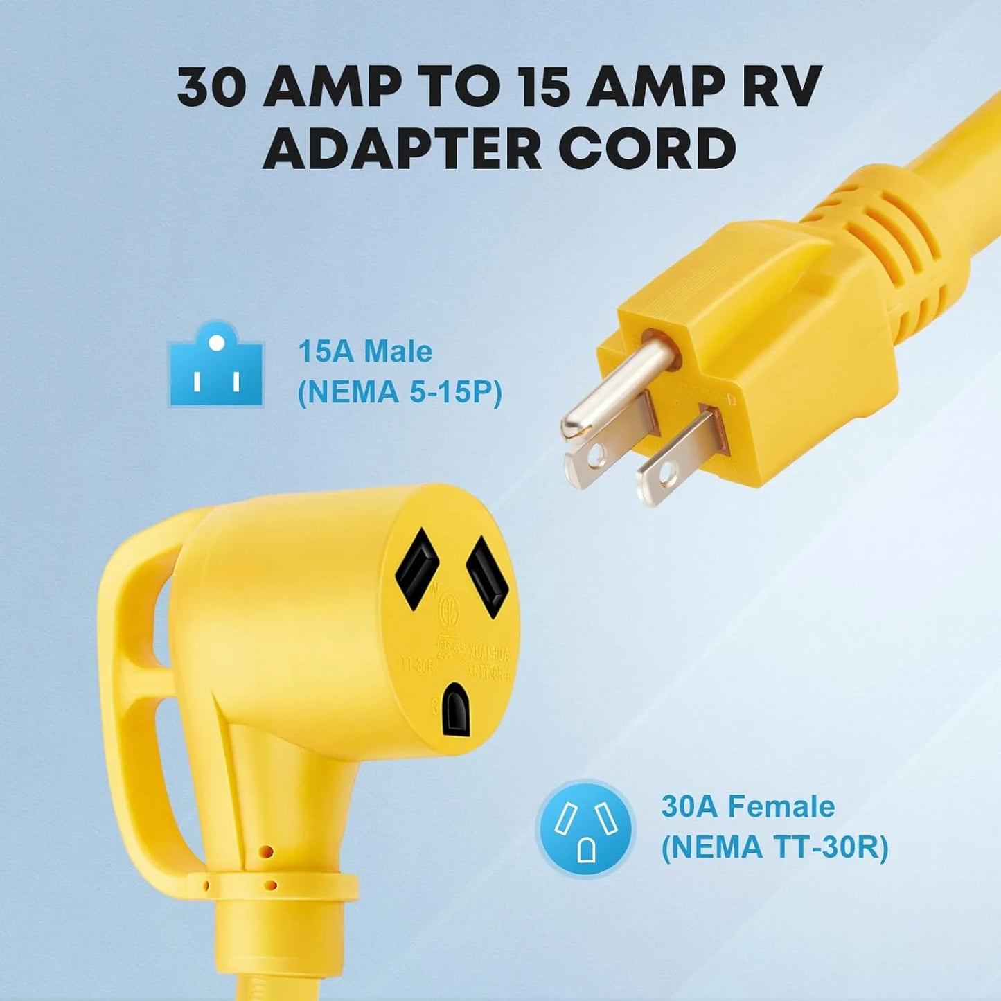 Kohree 30 Amp to 110V Adapter RV Plug, 15A Male to 30A Female RV Power Adapter, NEMA 5-15P to TT-30R RV Dogbone Electrical Adapter Cord 12"