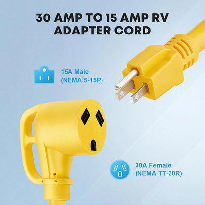Kohree 30 Amp to 110V Adapter RV Plug, 15A Male to 30A Female RV Power Adapter, NEMA 5-15P to TT-30R RV Dogbone Electrical Adapter Cord 12"