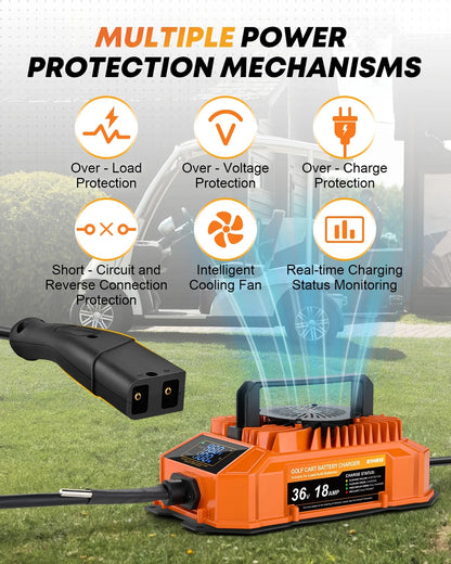 Kohree 36 Volts 18 AMP Golf Cart Battery Charger with Smart LCD Display 2-pin D Style Plug Lead Acid for EZGO TXT