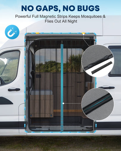 Kohree Van Bug Screen,  83” (H) x 59” (W)Full Magnetic Strips Door Mesh Curtain for Side Door and Rear Door Flyscree Mosquito Net for Mercedes Sprinter Motorhome Camper