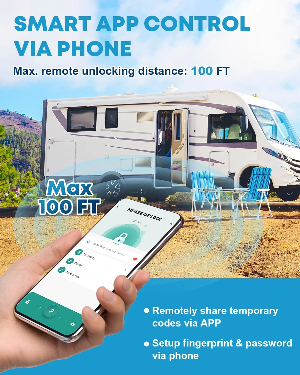 Kohree Upgraded RV Door Lock Keyless Entry, Replacement RV Door Lock with APP, Fingerprint, Password, Keys, Bluetooth RV Keyless Entry Door Lock for Trailer Camper RV Travel Trailer Door Latch