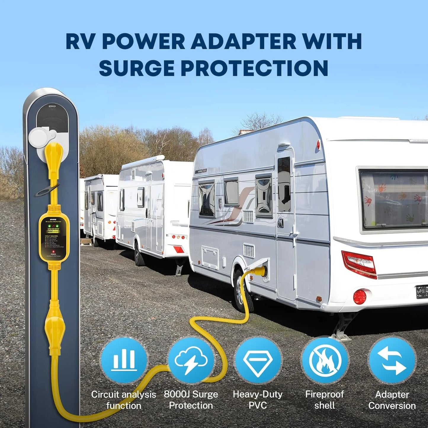 Kohree 50 Amp to 30 Amp RV Adapter with Surge Protection, 8000 Joules RV Surge Protector with LED Power Indicatorsfor Camper Travel Trailer