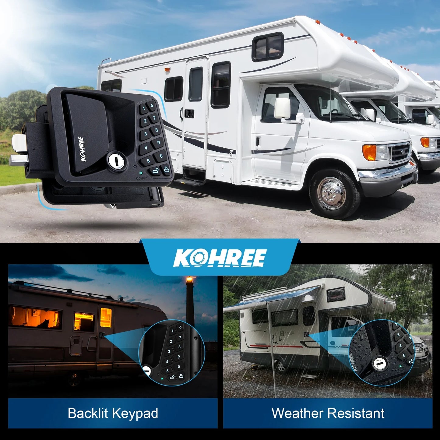 Kohree RV Door Lock Keyless Entry, RV Door Locks Replacement with Keypad and Remote for Trailer Camper RV Travel Trailer Door Latch