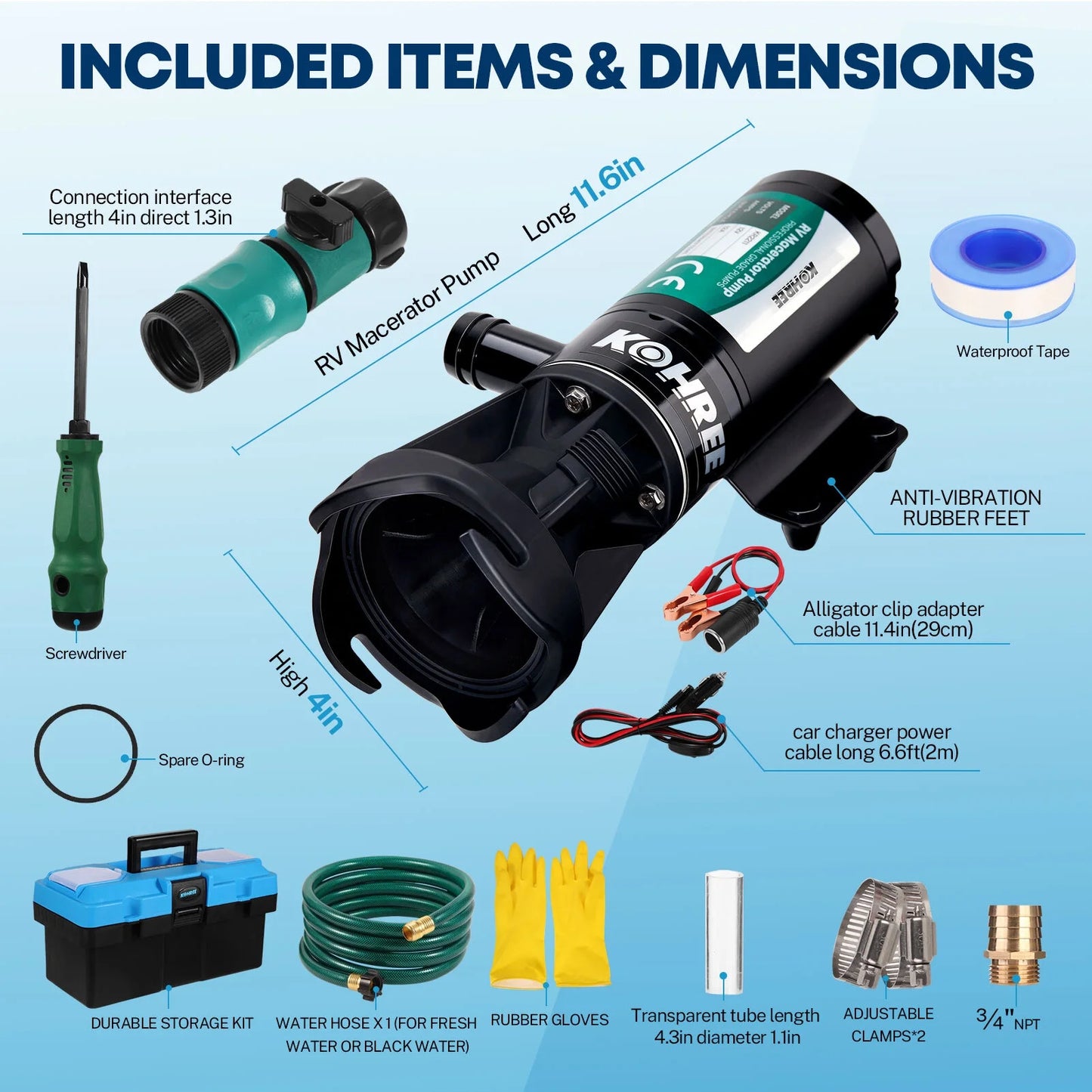 Kohree 12V RV Macerator Pump,12 GMP Quick-Release Self-Priming Macerator Pump with RV Sewer System Accessories with Hose Fittings,Storage Box for RV, Camper, Boat