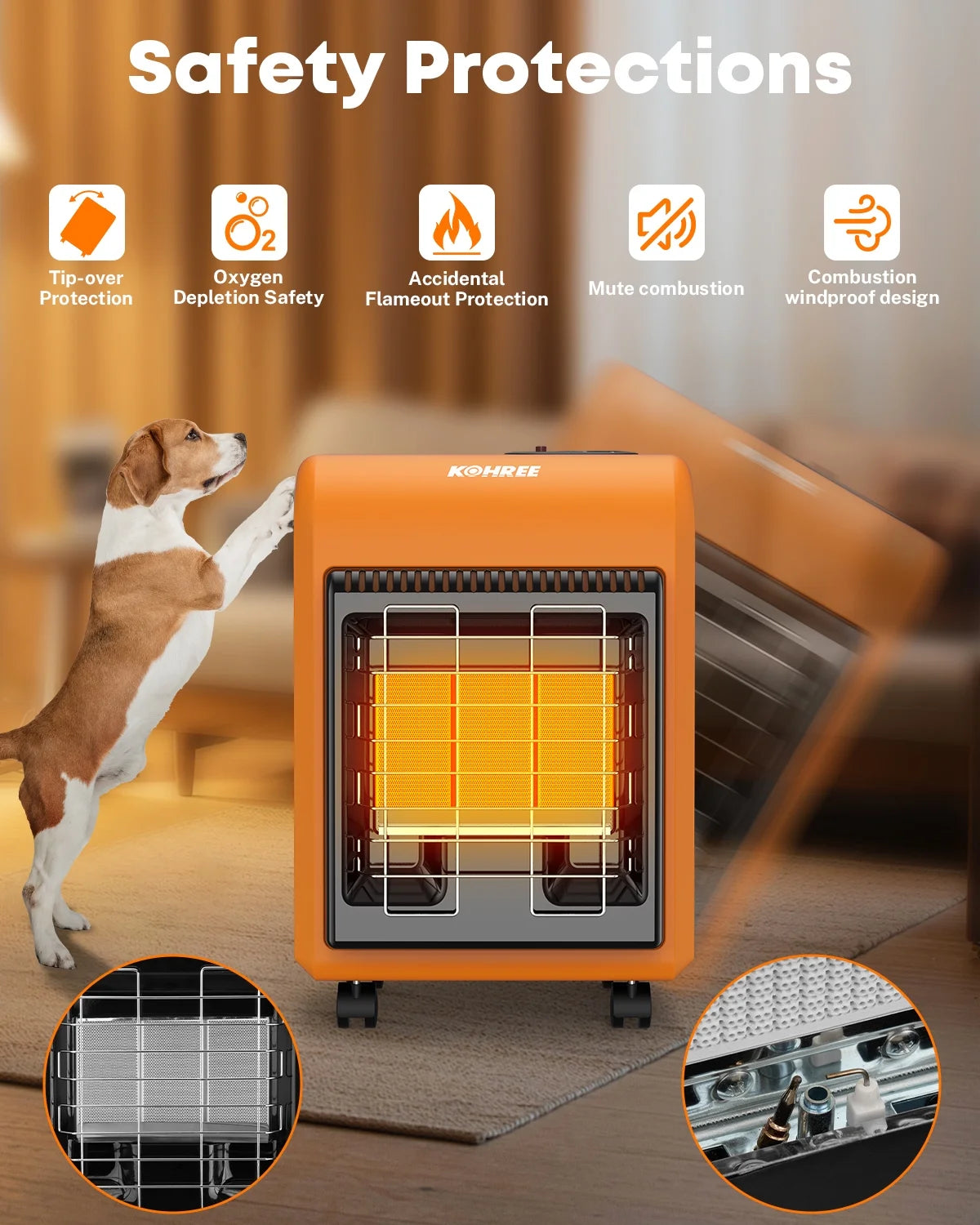 Kohree Propane Heater Portable 18000 BTU Cabinet Space Heater for Home ,Garage, Outdooor Sports ,Camping,RV,Fishing,Orange