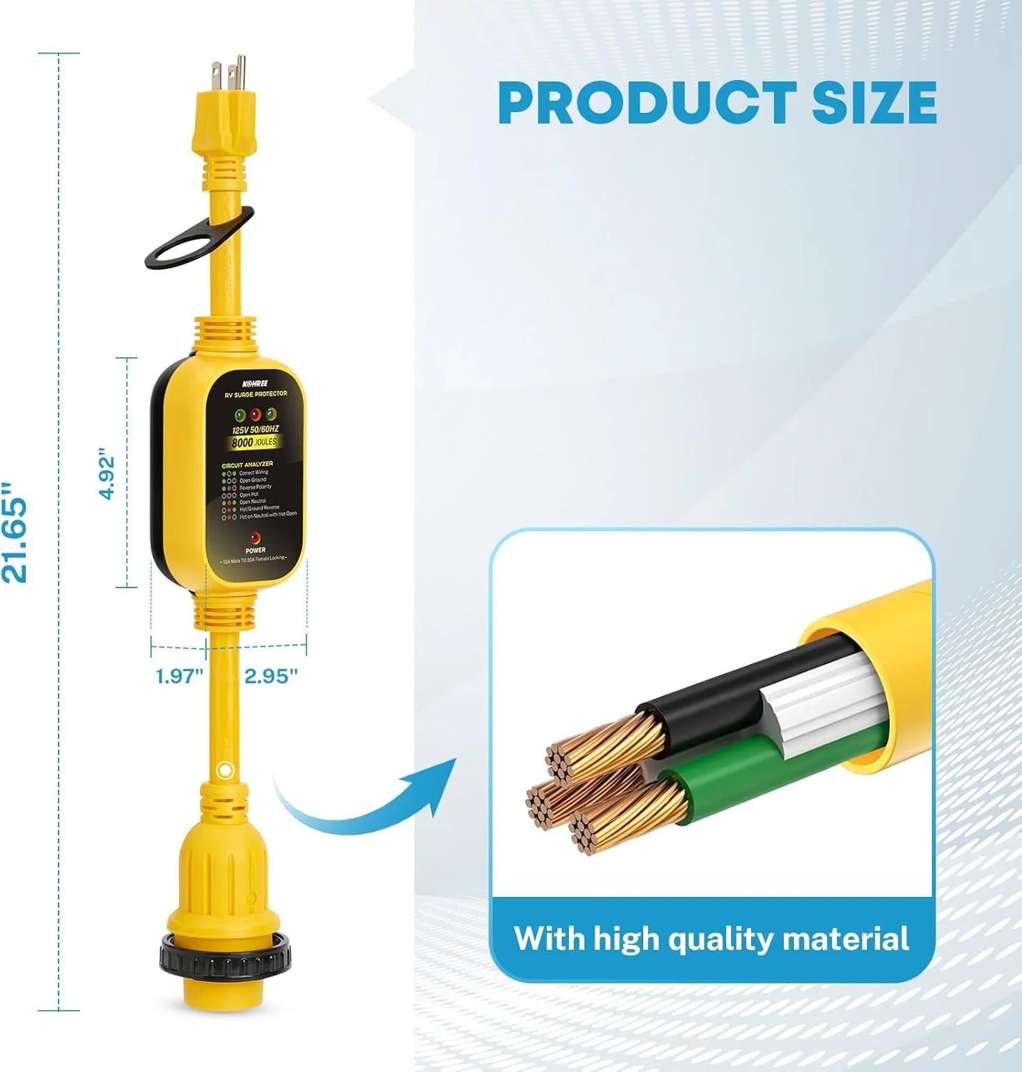 Kohree 30 Amp to 50 Amp RV Adapter with Surge Protection, 8000 Joules RV Surge Protector with LED Power Indicato for Camper Trailer, NEMA TT-30P to NEMA 14-50R