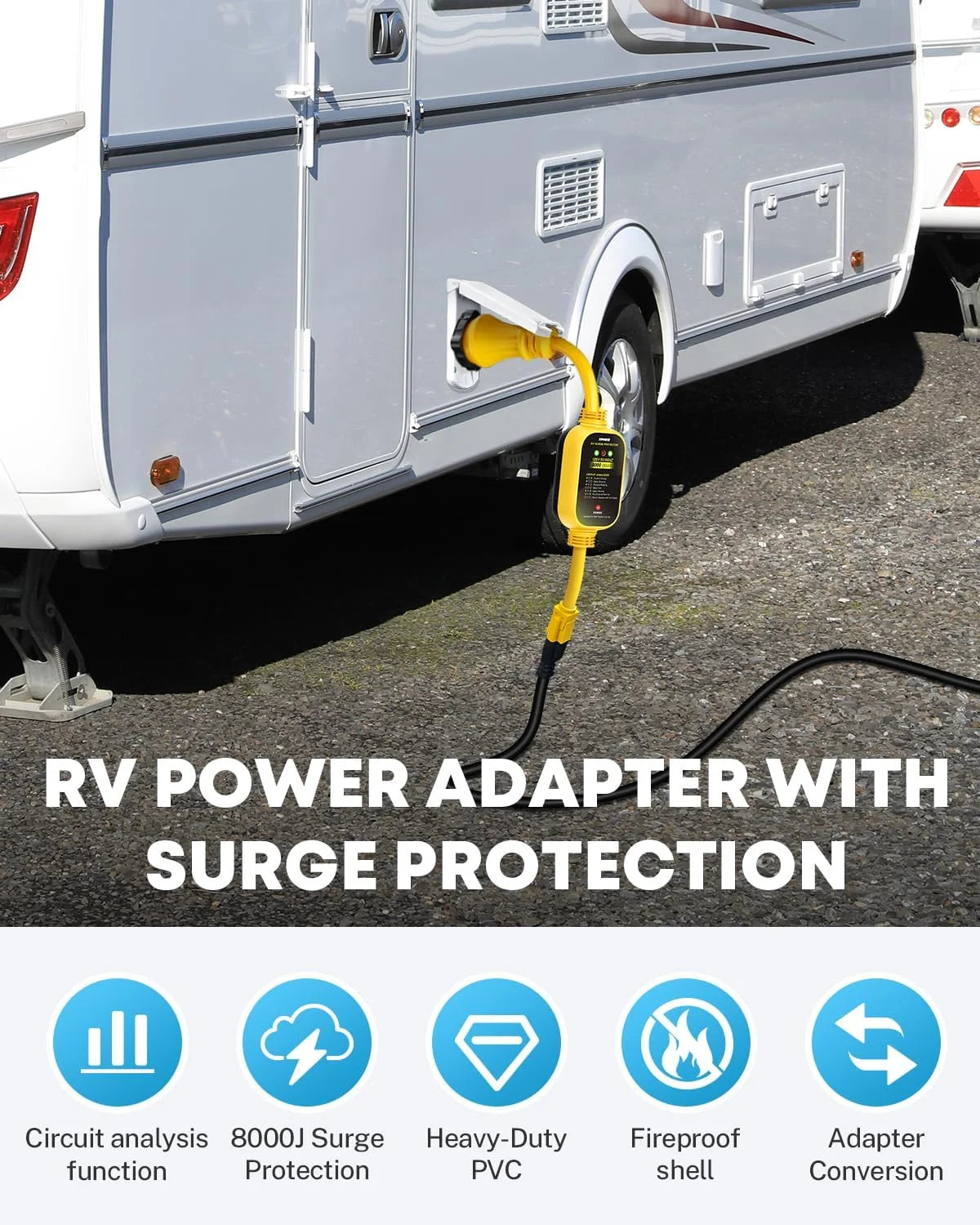 Kohree 50 Amp to 110V RV Adapter with Surge Protection, 8000 Joules 50 Amp to 15 Amp RV Adapter with Twist Lock, Circuit Analyzer w/LED Indicators, 21" for Camper Travel Trailer