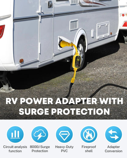 Kohree 50 Amp to 110V RV Adapter with Surge Protection, 8000 Joules 50 Amp to 15 Amp RV Adapter with Twist Lock, Circuit Analyzer w/LED Indicators, 21" for Camper Travel Trailer