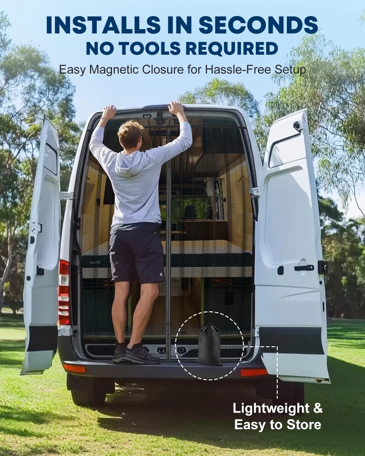 Kohree Van Bug Screen,  83” (H) x 59” (W)Full Magnetic Strips Door Mesh Curtain for Side Door and Rear Door Flyscree Mosquito Net for Mercedes Sprinter Motorhome Camper