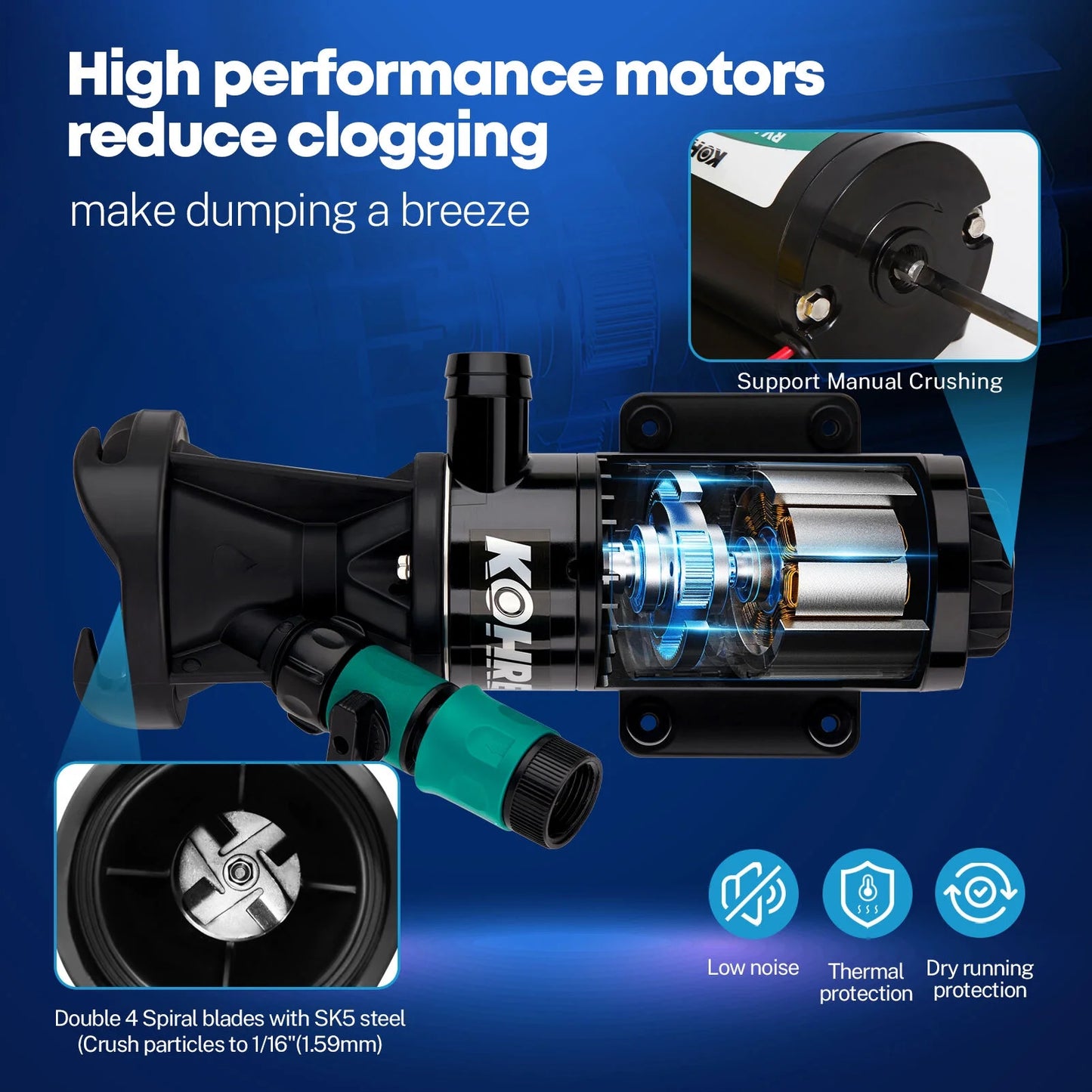 Kohree 12V RV Macerator Pump,12 GMP Quick-Release Self-Priming Macerator Pump with RV Sewer System Accessories with Hose Fittings,Storage Box for RV, Camper, Boat