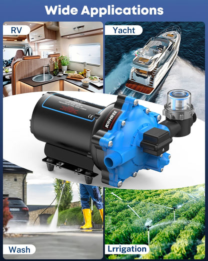Kohree Upgraded RV Water Pump 7GPM 70PSI, 12V DC Water Pump, Self-Priming for Boat, RV, Marine, Yacht, Caravan