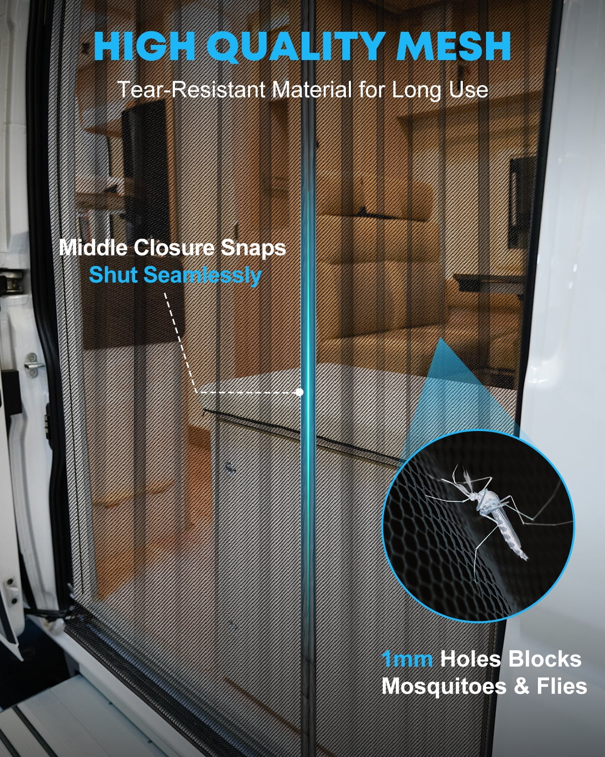 Kohree Van Bug Screen,  83” (H) x 59” (W)Full Magnetic Strips Door Mesh Curtain for Side Door and Rear Door Flyscree Mosquito Net for Mercedes Sprinter Motorhome Camper