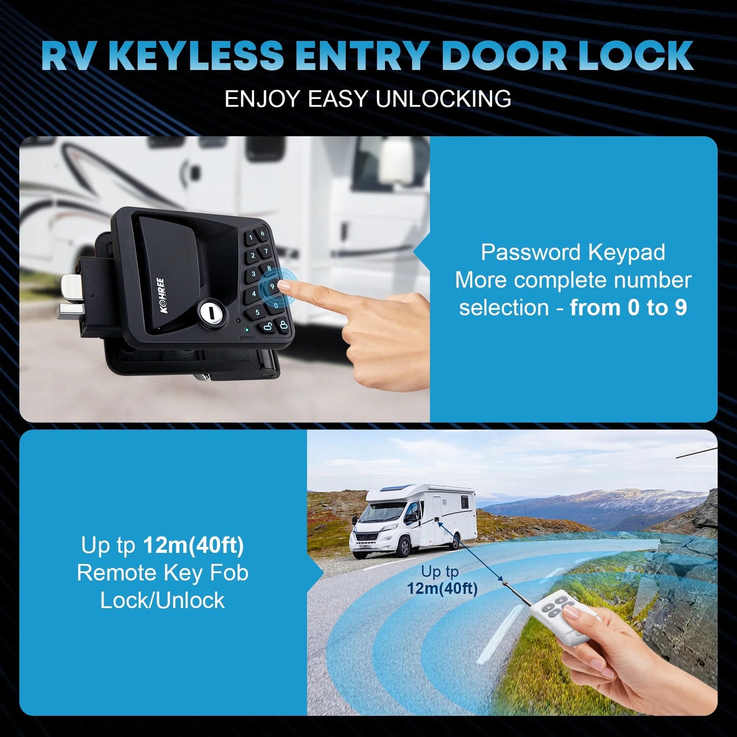 Kohree RV Door Lock Keyless Entry, RV Door Locks Replacement with Keypad and Remote for Trailer Camper RV Travel Trailer Door Latch