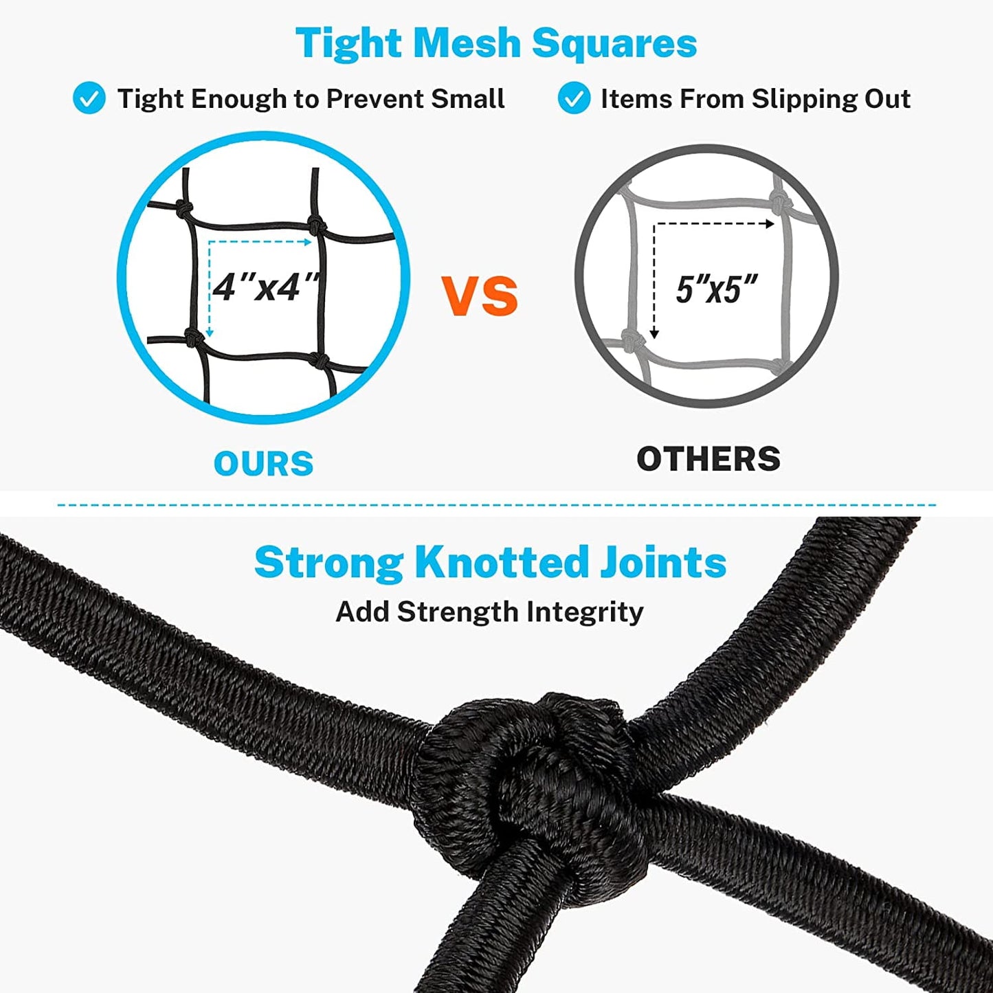 Kohree 4' x 6' Super Duty Bungee Cargo Net for Truck Bed Stretches to 8' x 12' with 16 Tangle-Free D Clip Carabiners, 10 ABS Hooks & 1 Storage Bag