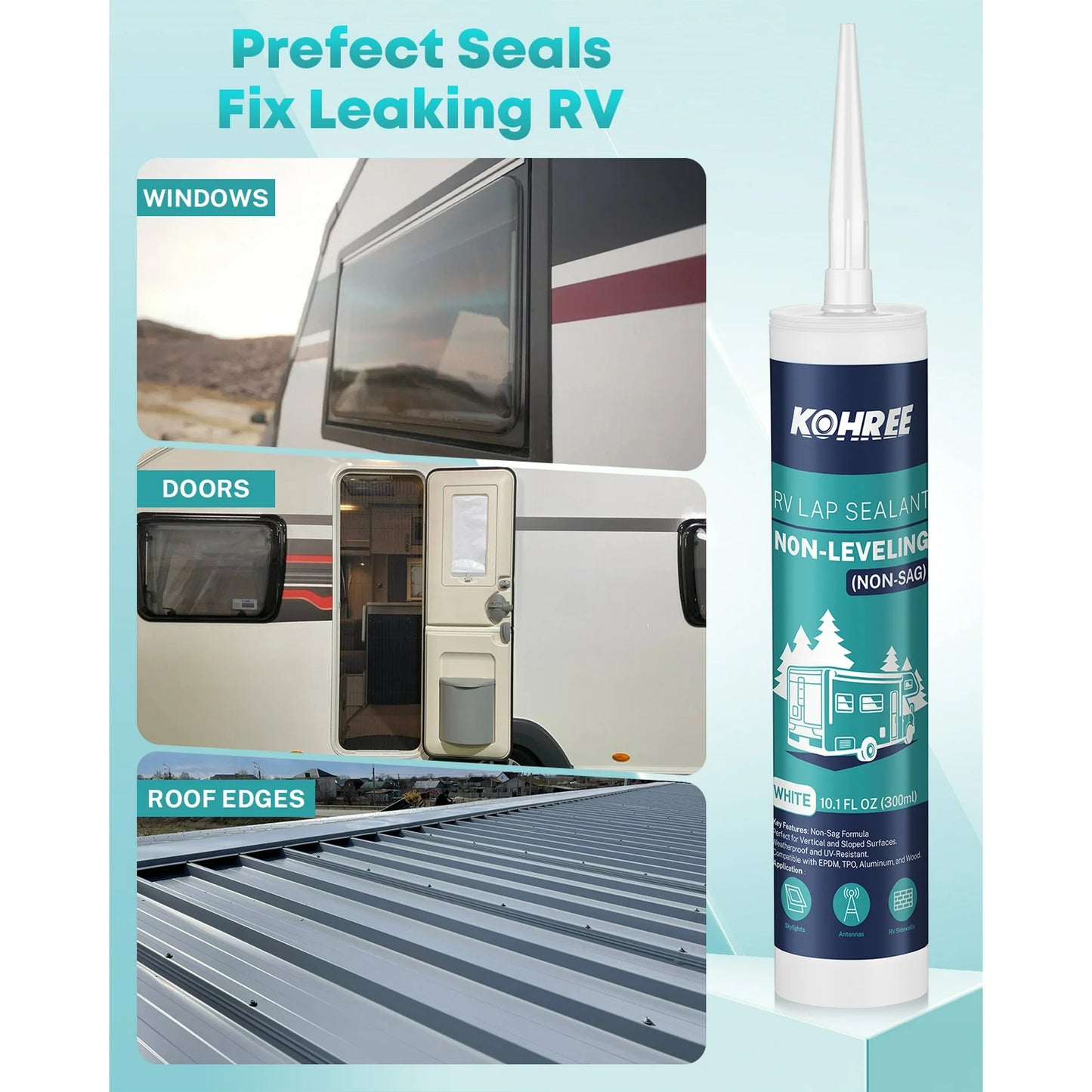 Kohree Non-Leveling RV Roof Sealant 1 Pack,White Non-Sag Lap Sealant for RV Roof Repair,Maintenance,Camper & Trailer
