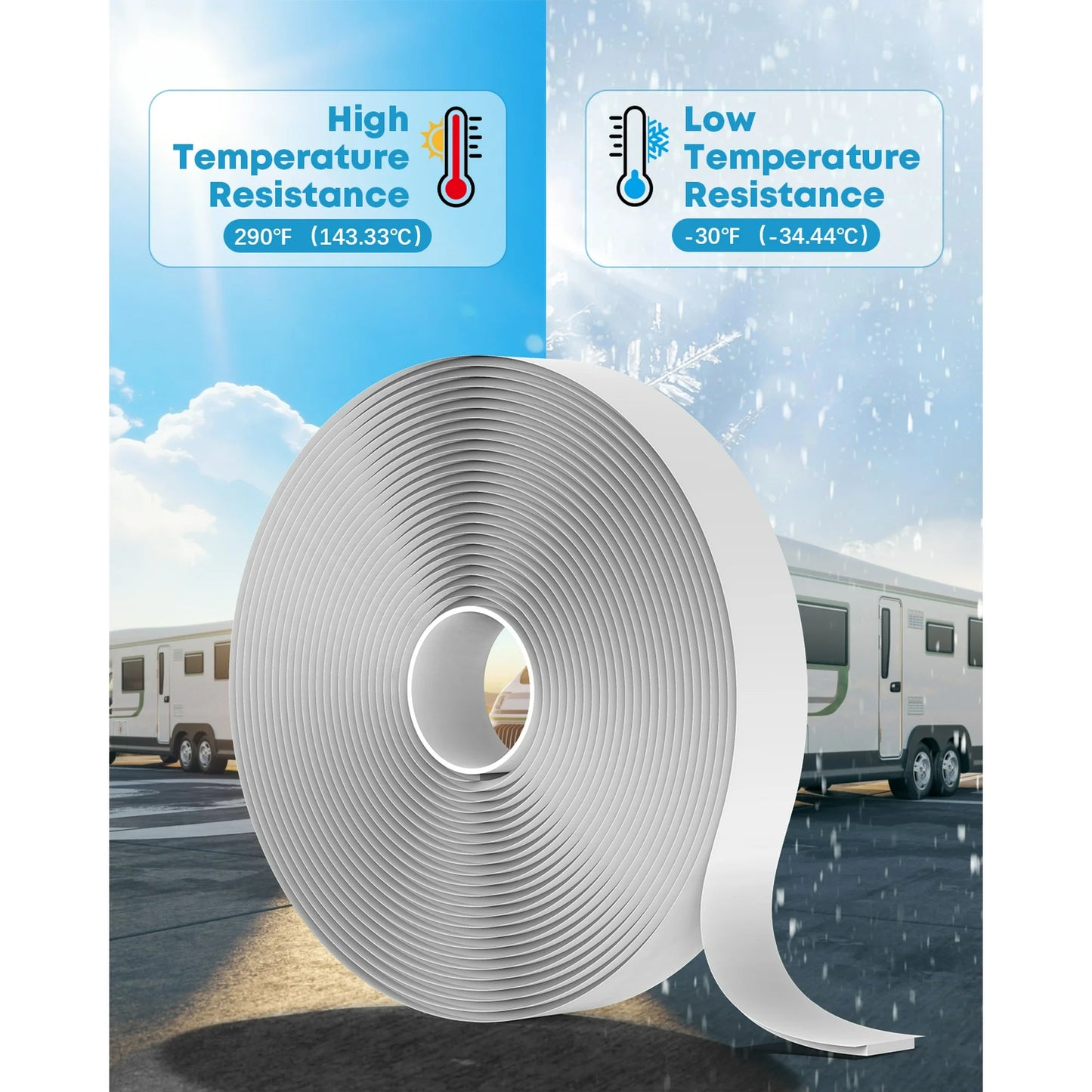 Kohree Butyl Sealant Tape , 1/8-Inch x 3/4-Inch x 30-Foot, RV Putty Rubber Seal Tape Leak Proof for RV Repair, Window, Boat Sealing-White 2 Pack