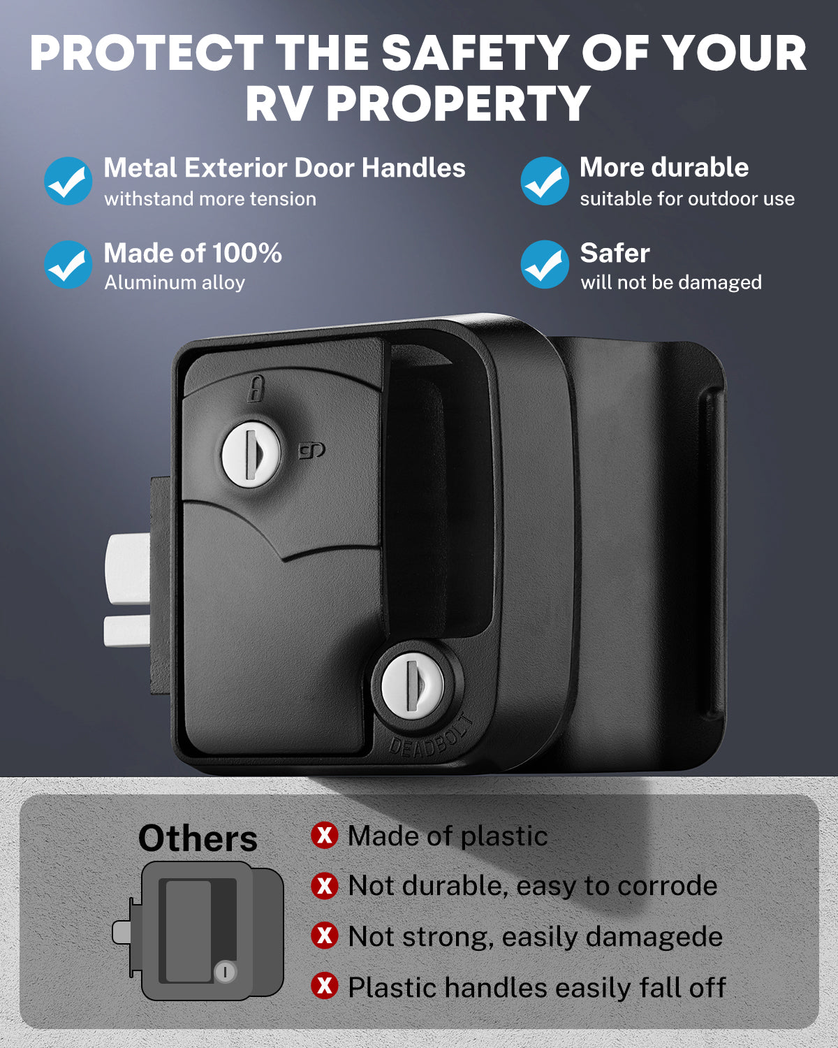 Kohree Upgraded RV Door Lock with Paddle Deadbolt, 100% Zinc Alloy, Camper Entry Door Latch, RV Lock Replacement Kit with 4 Keys, for Cargo Hauler Horse Trailer Truck, Black