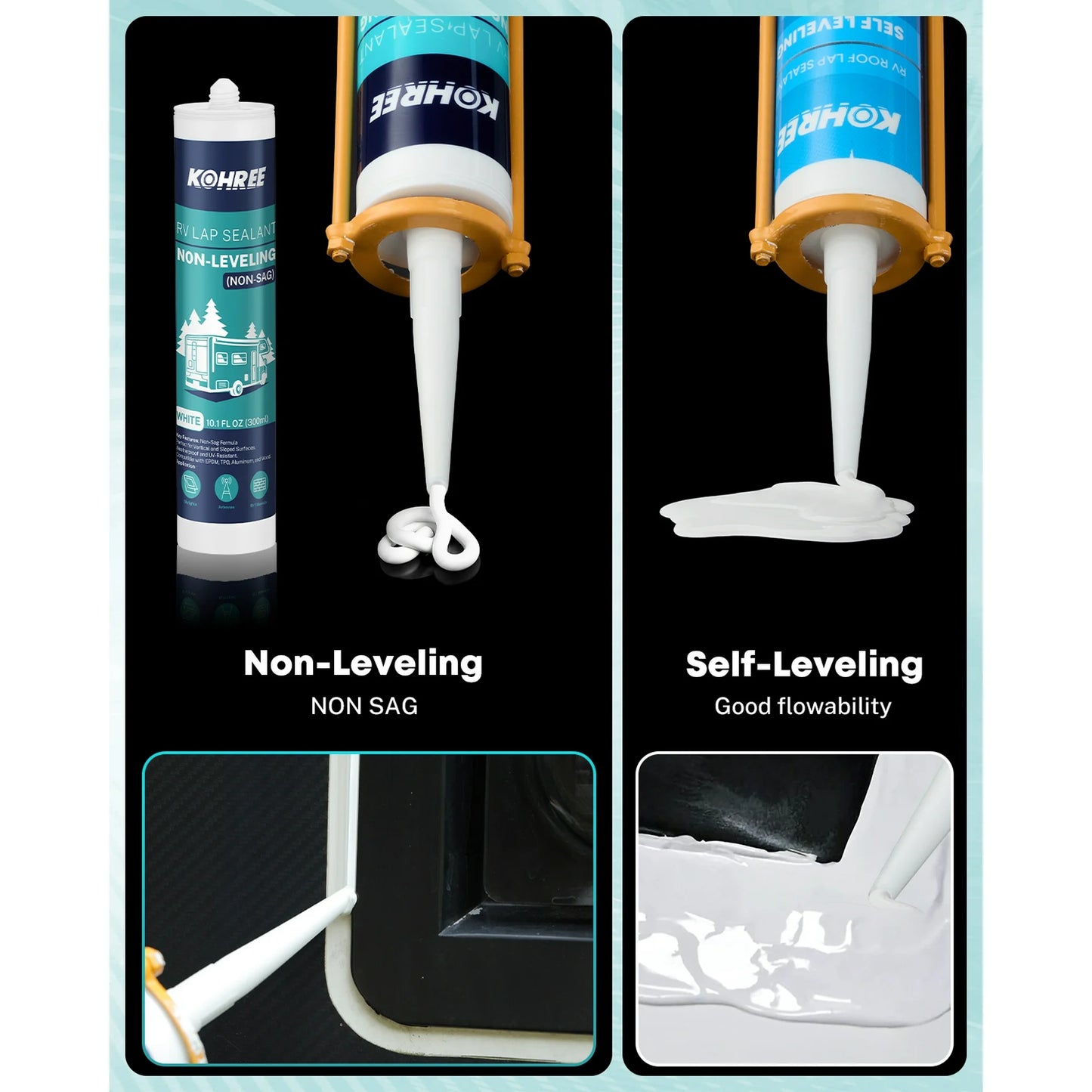 Kohree Non-Leveling RV Roof Sealant 1 Pack,White Non-Sag Lap Sealant for RV Roof Repair,Maintenance,Camper & Trailer